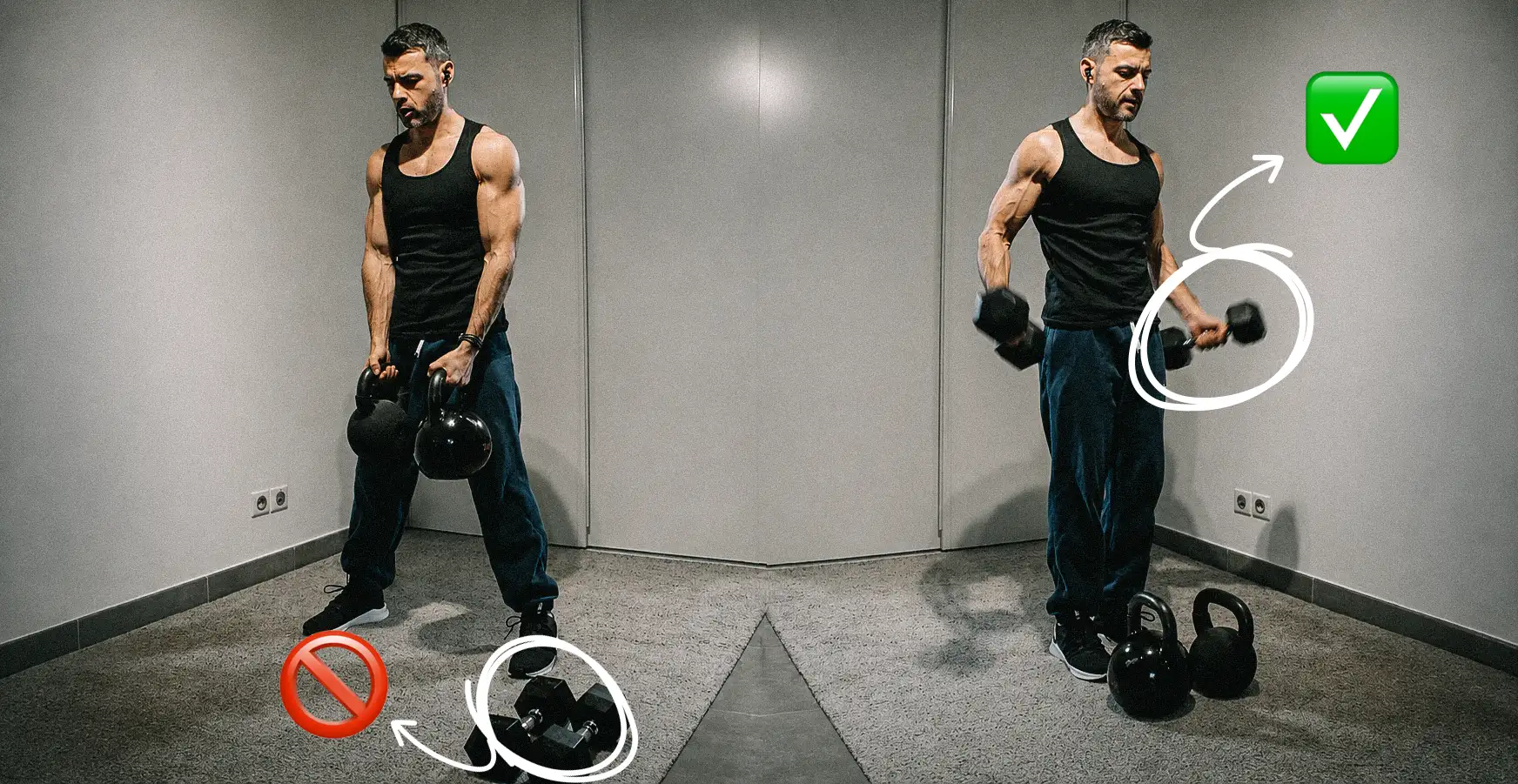 Kettlebell ou haltère : comparaison du bon équipement pour un curl biceps en musculation.