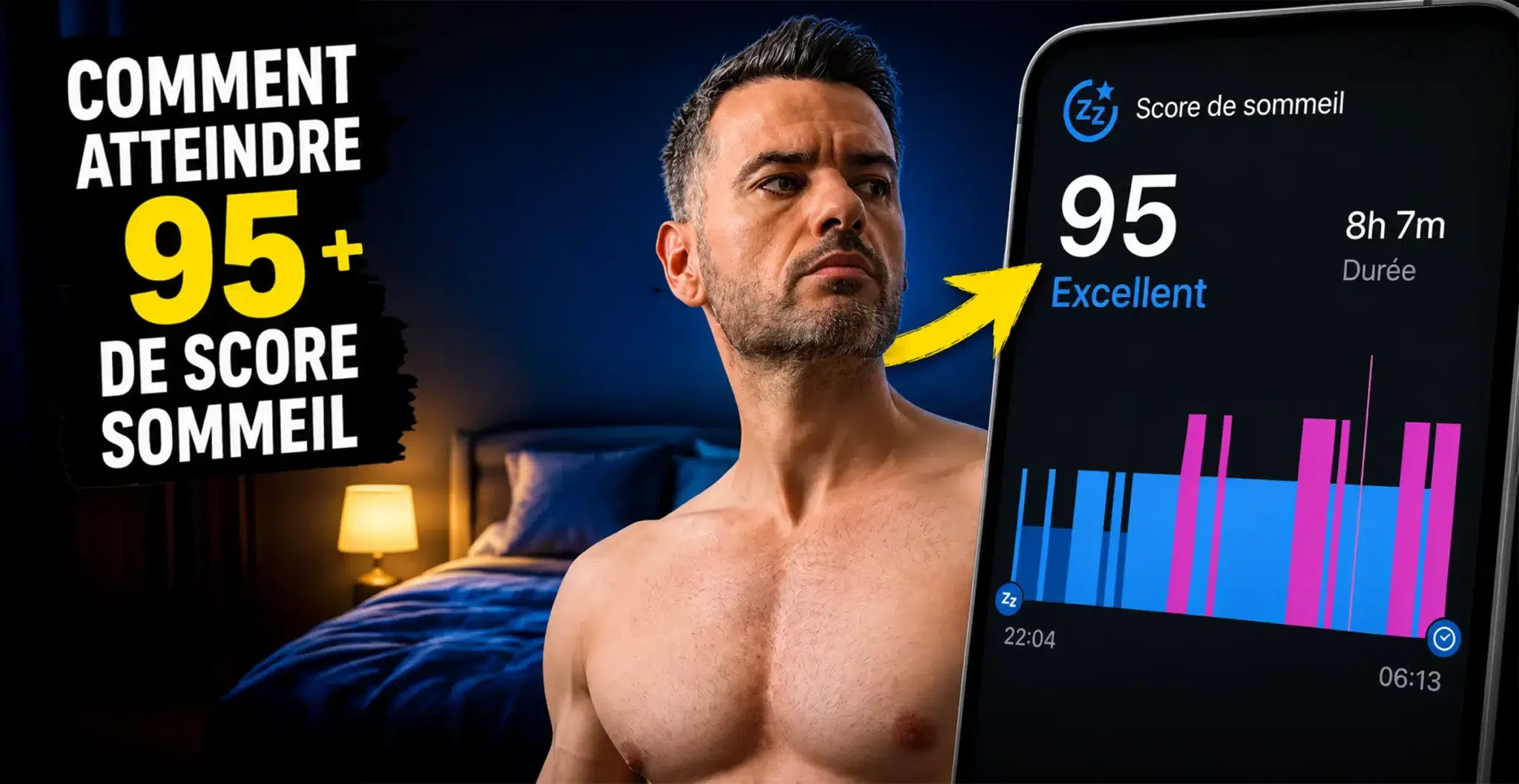 Score sommeil Garmin 95 excellent avec homme sportif expliquant comment améliorer son sommeil
