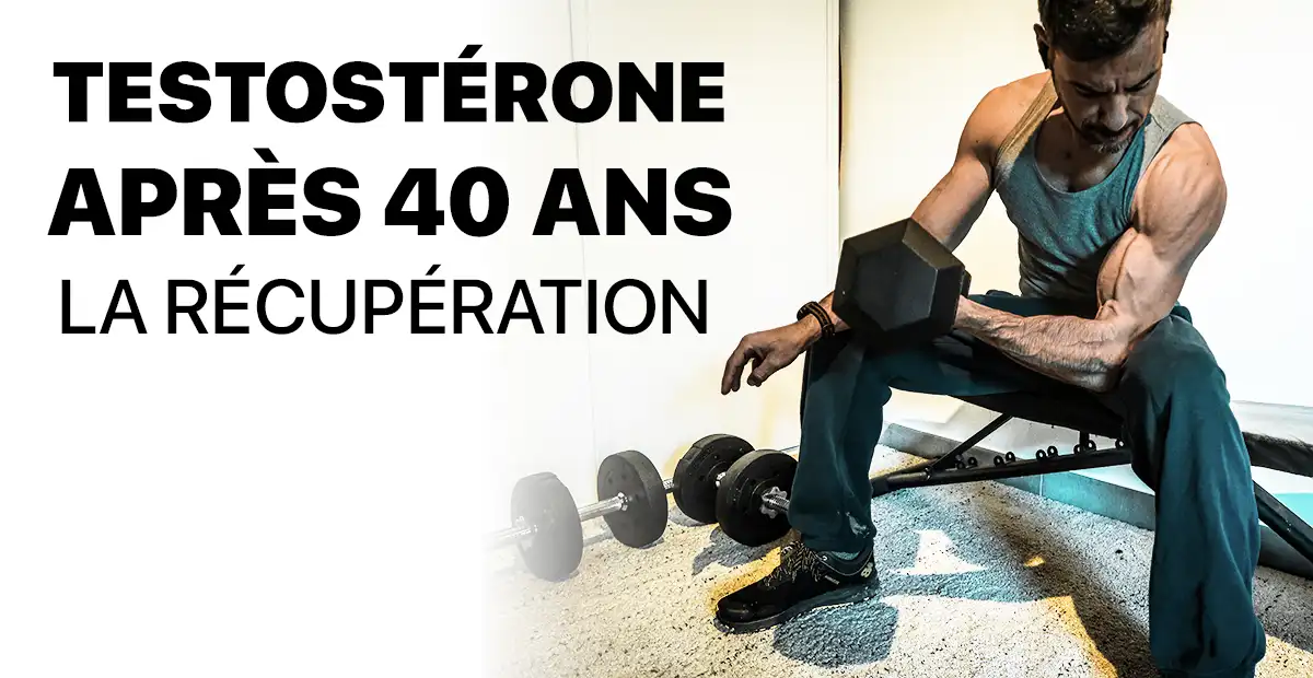 Un homme s'entraînant avec des haltères, symbolisant l'importance de la récupération et de la testostérone après 40 ans.