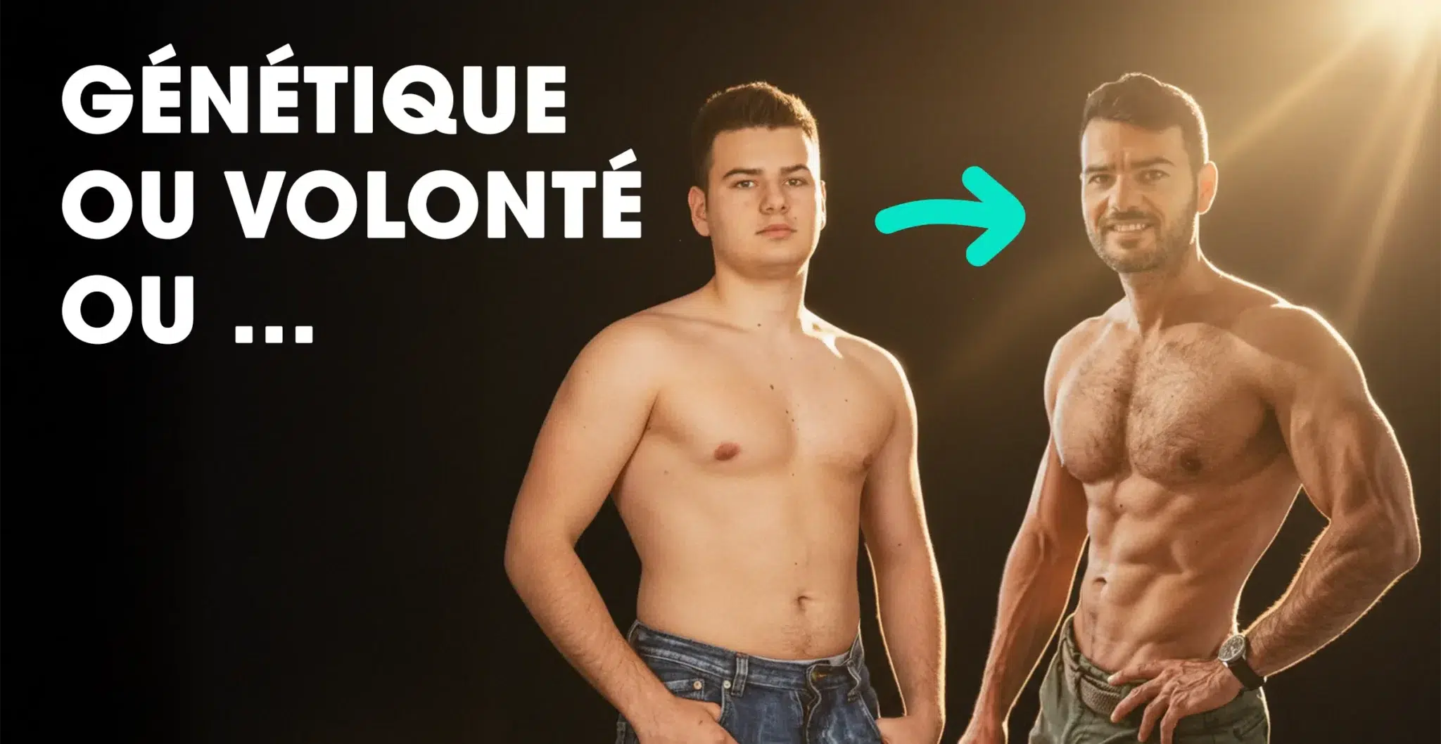 Transformation avant après surpoids génétique vers physique musclé - obésité génétique ou volonté perte de poids Fitnessmith