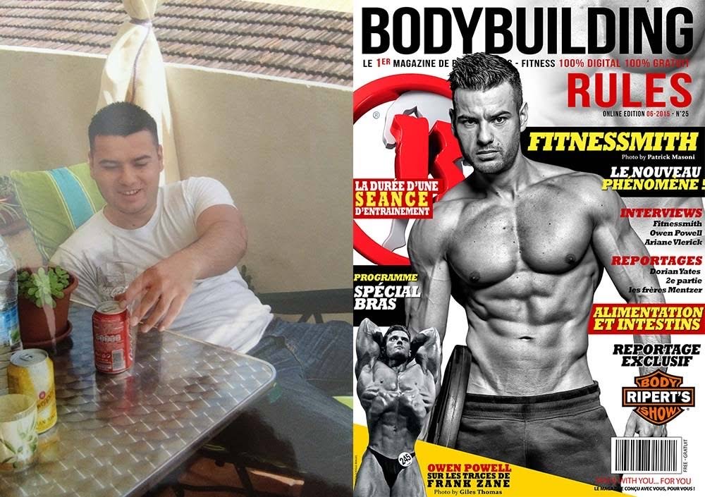 Transformation musculation avant après – Théo Fitnessmith de l'obésité à la couverture du magazine Bodybuilding Rules ( nouvellement appelé fitnessmag )